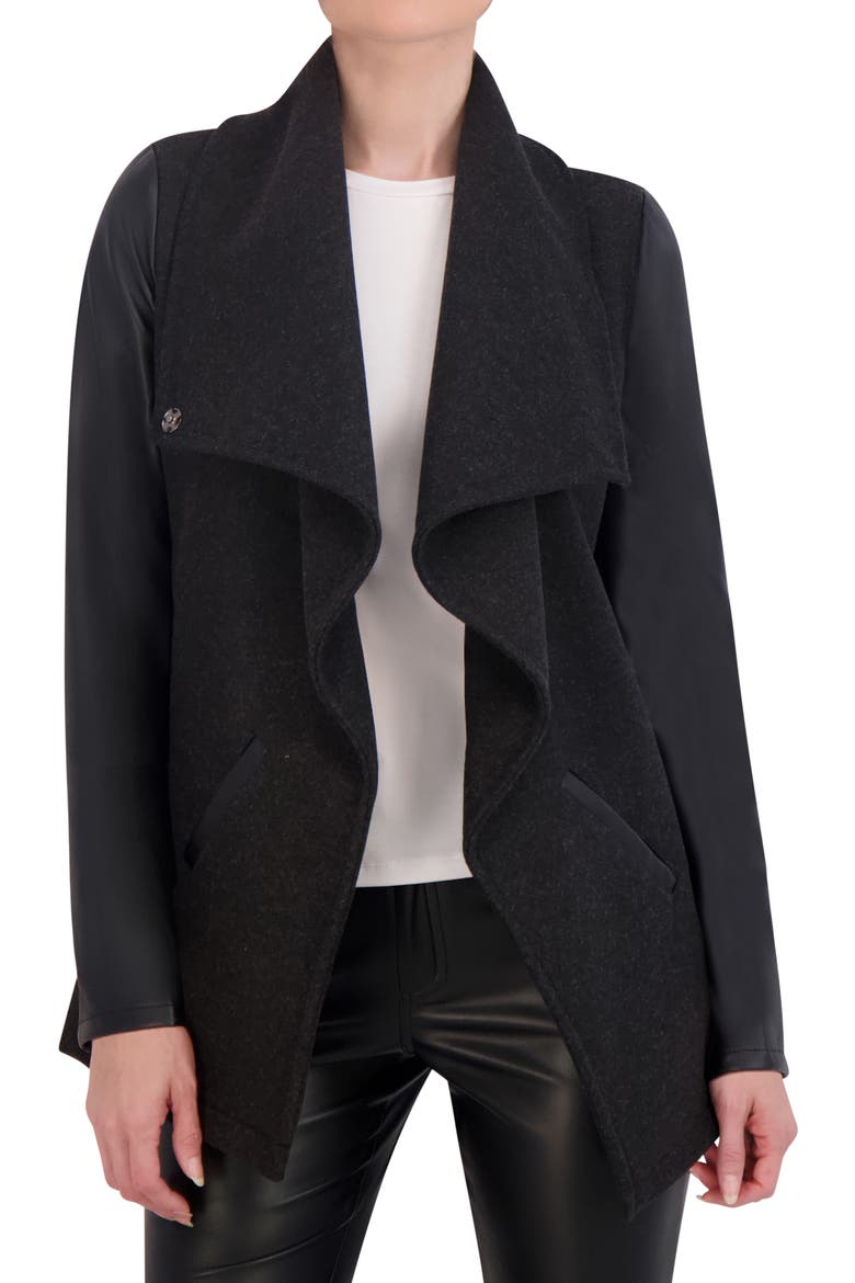Faux Wool Drape Jacket, Main, color, DARK CHARCOAL