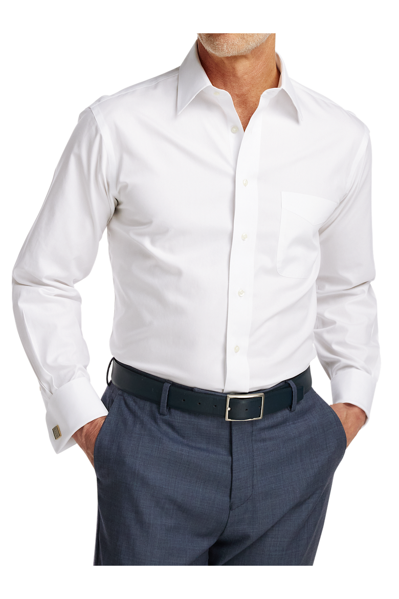 Tailored Fit Non-iron Cotton Pinpoint Point Collar French Cuff Dress Shirt, Alternate, color, White