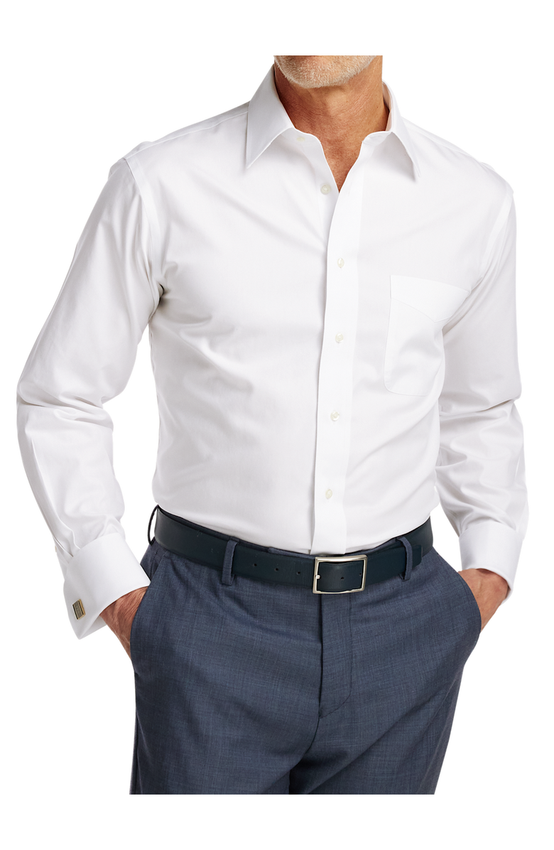 Paul Fredrick Non-iron Cotton Pinpoint Solid Point Collar French Cuff Dress Shirt, Alternate, color, White