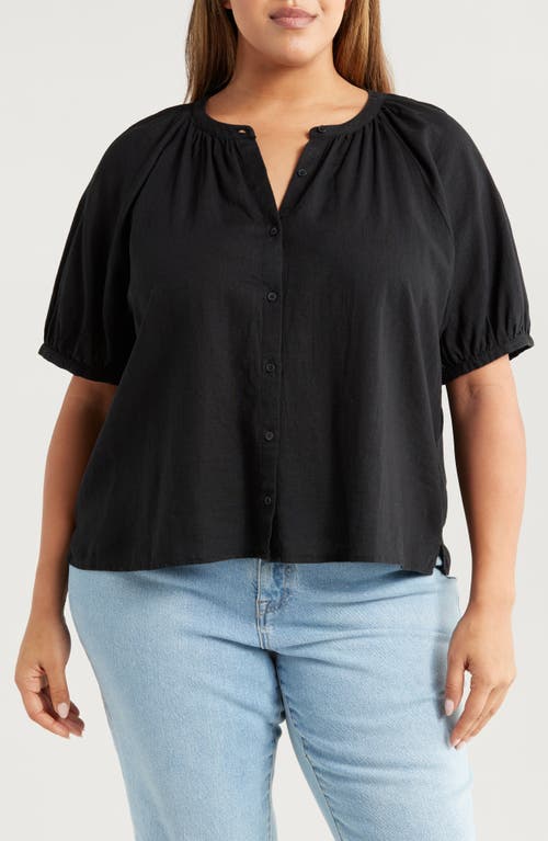 Caslonr Caslon(r) Linen Blend Puff Sleeve Top In Black