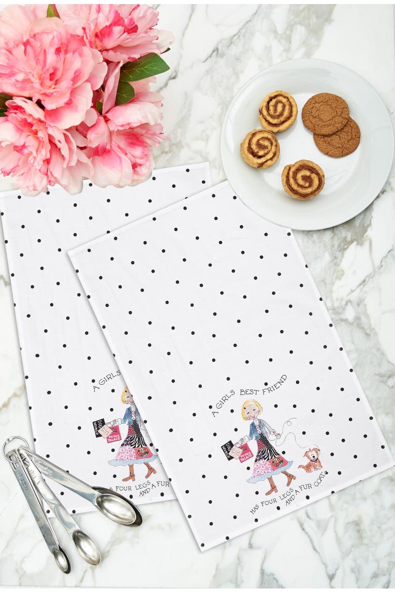 Peace Love & Puppies Printed Flour Sack Kitchen Towel White 18" X 27" Embroidered Machine Washable Decor Decoration, Alternate, color, White