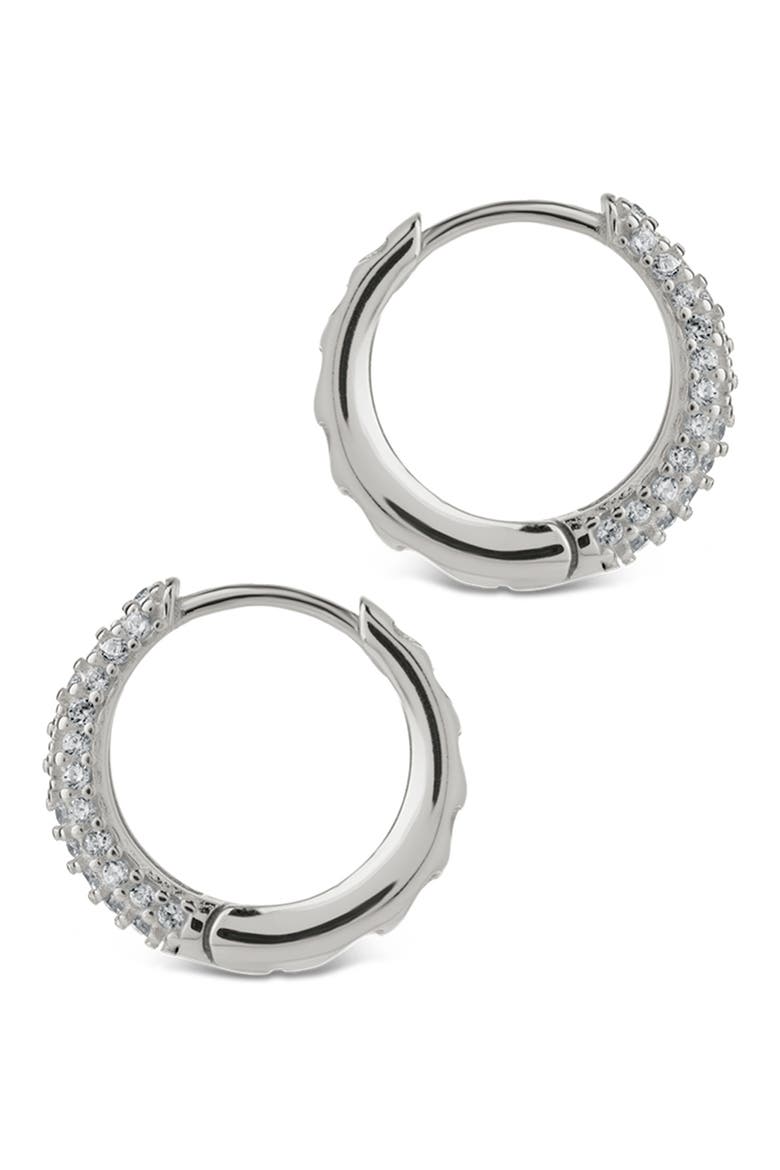 Pavé Cubic Zirconia Huggie Hoop Earrings, Alternate, color, SILVER