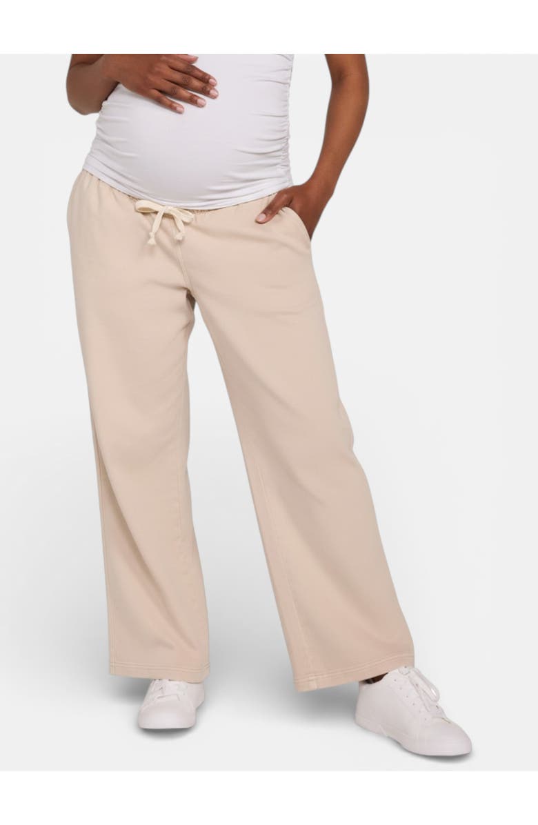 MOTHERHOOD MATERNITY Under the Belly Tie Waist Denim Wide Leg Pant, Main, color, Sand Wash