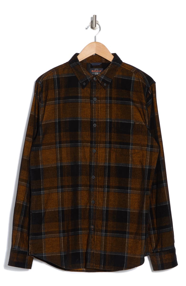 Weatherproof<sup>®</sup> Plaid Corduroy Button-Up Shirt, Alternate, color, Golden Dreams