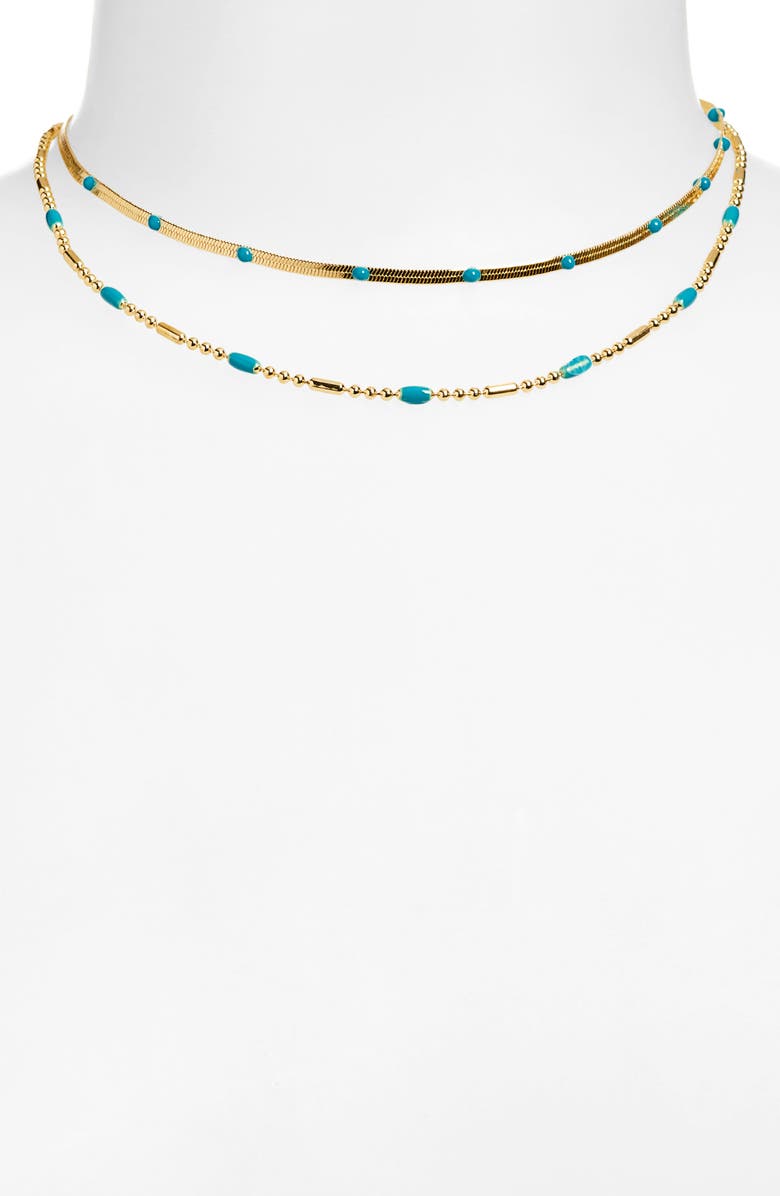 Leith 2-Pack Assorted Enamel & Chain Necklaces, Alternate, color, Turquoise/ Gold