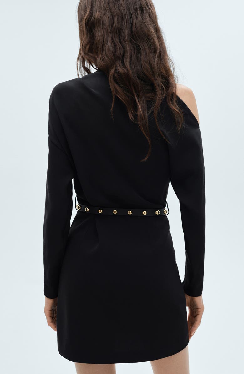MANGO Belted Long Sleeve One-Shoulder Minidress, Alternate, color,