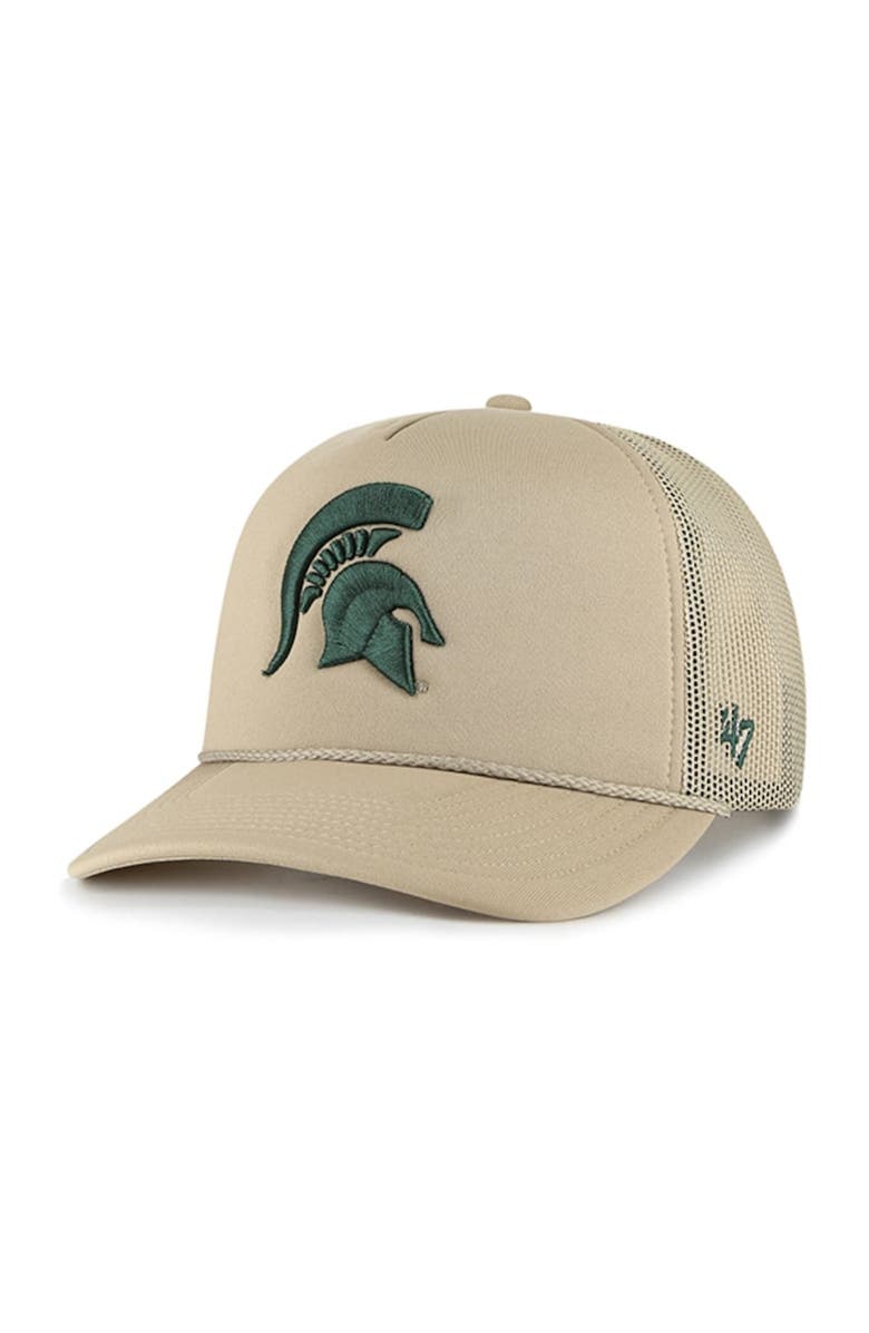 '47 Men's '47 Khaki Michigan State Spartans Foam Front Mesh Trucker Snapback Hat, Main, color,