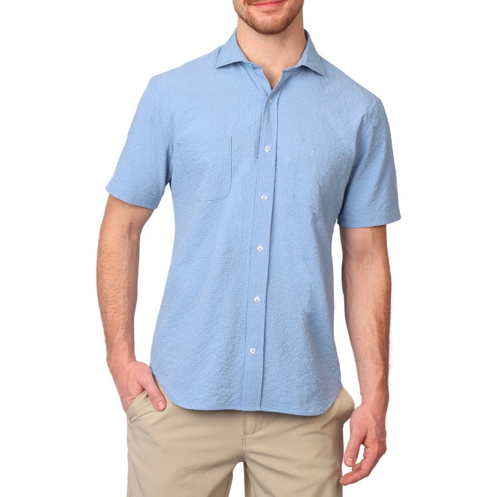 Tailorbyrd Short Sleeve Seersucker Button-up Shirt In Oasis Blue