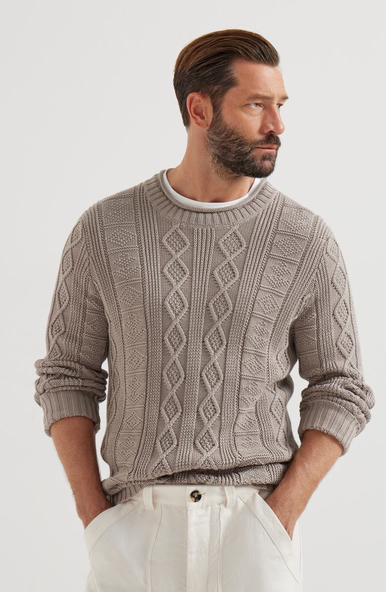 Brunello Cucinelli Fisherman's cable sweater, Alternate, color, Brown