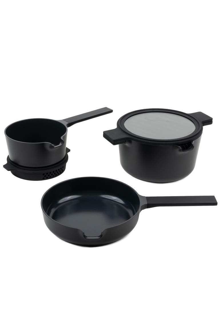 Neat Non-Toxic 5-Piece Stackable Ceramic Cookware Set, Main, color, Black