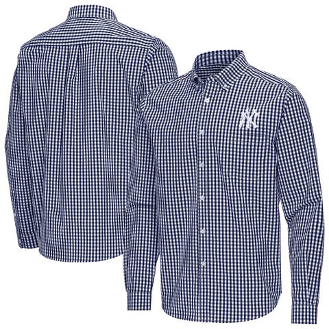 Men's Antigua Navy New York Yankees Ellis Woven Tri-Blend Button-Down Shirt