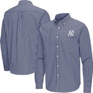ANTIGUA Men's Antigua Navy New York Yankees Ellis Woven Tri-Blend Button-Down Shirt