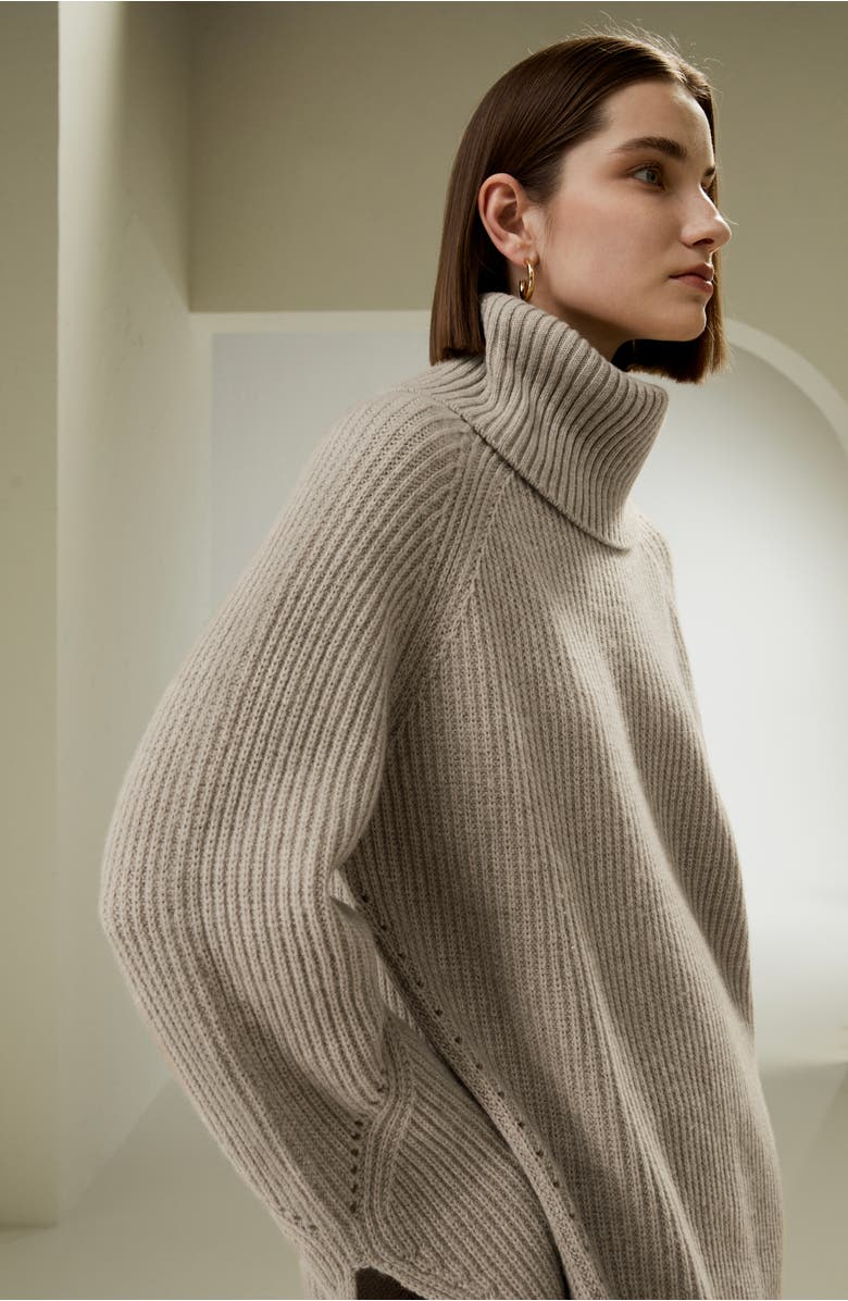 Lilysilk Oversized Merino Wool Sweater with Slit Sleeves, Alternate, color, Brown