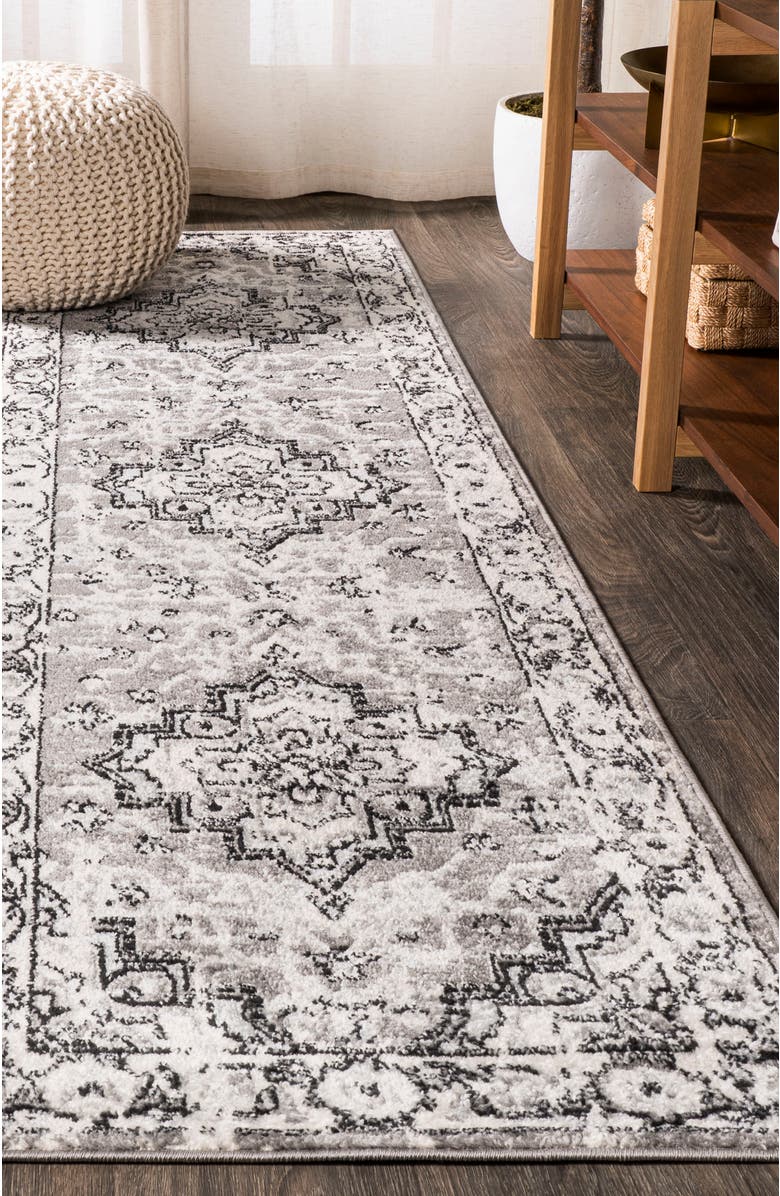 JONATHAN Y Denia Ornate Geometric Medallion Area Rug, Alternate, color, Dark Gray