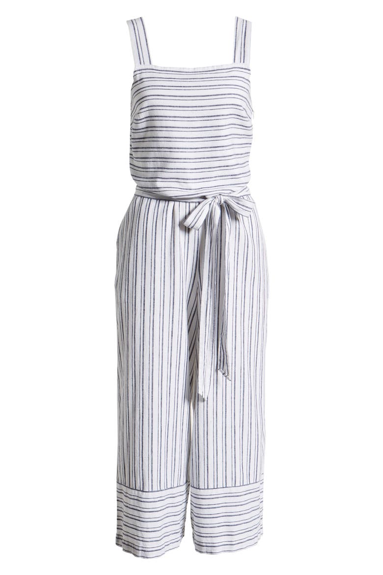 Talia Stripe Cotton & Linen Jumpsuit, Alternate, color, FRESH LAUNDRY