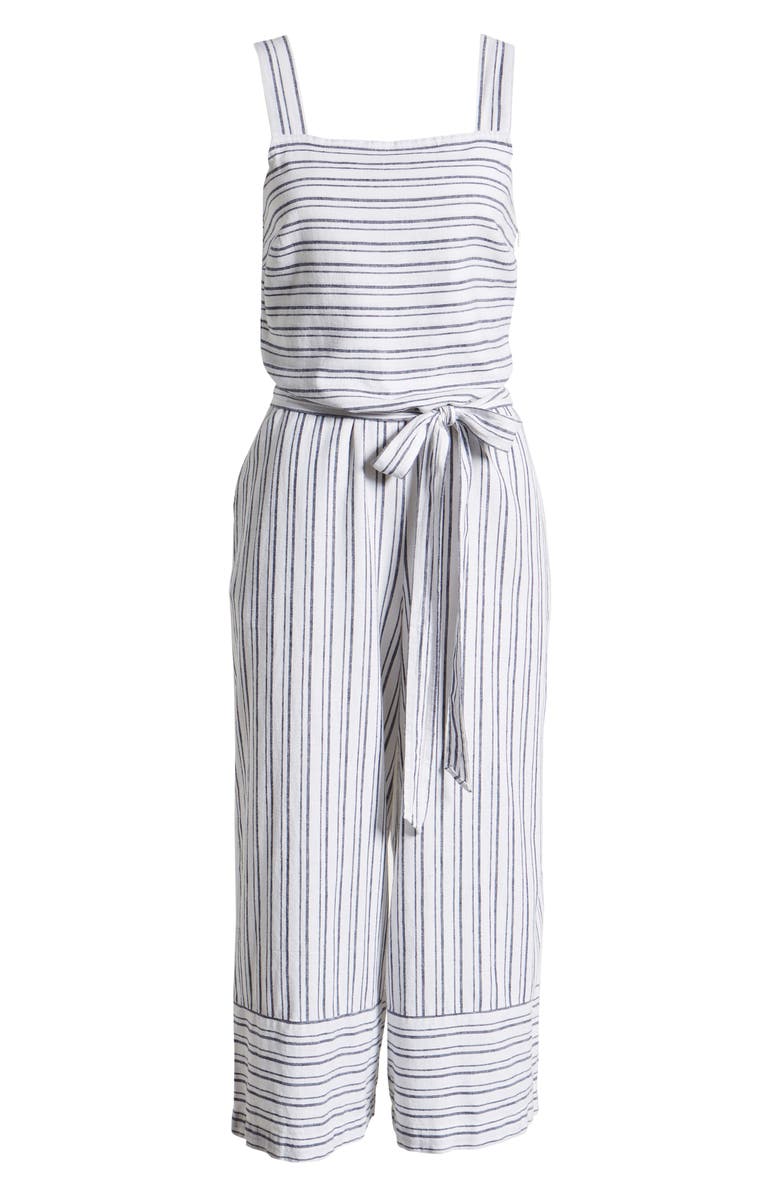 beachlunchlounge Talia Stripe Cotton & Linen Jumpsuit, Alternate, color, 