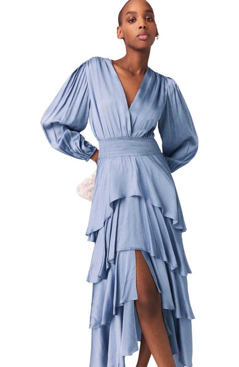 maje Ruffled maxi dress, Alternate, color, Blue / Grey