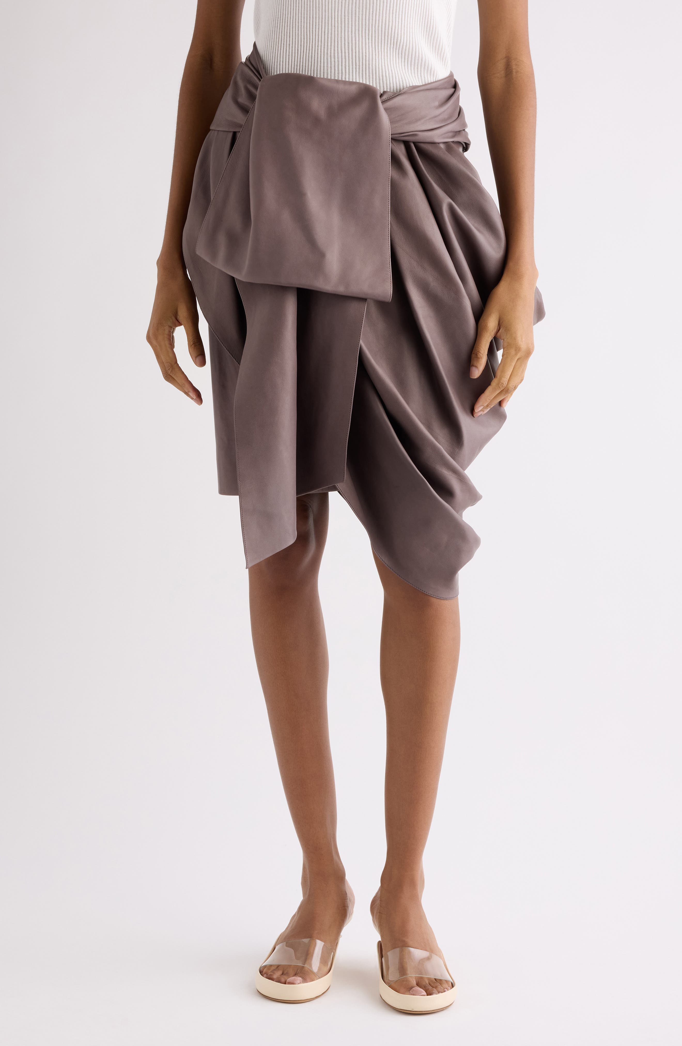 Chloé Technical Satin Faux Wrap Skirt In Brown
