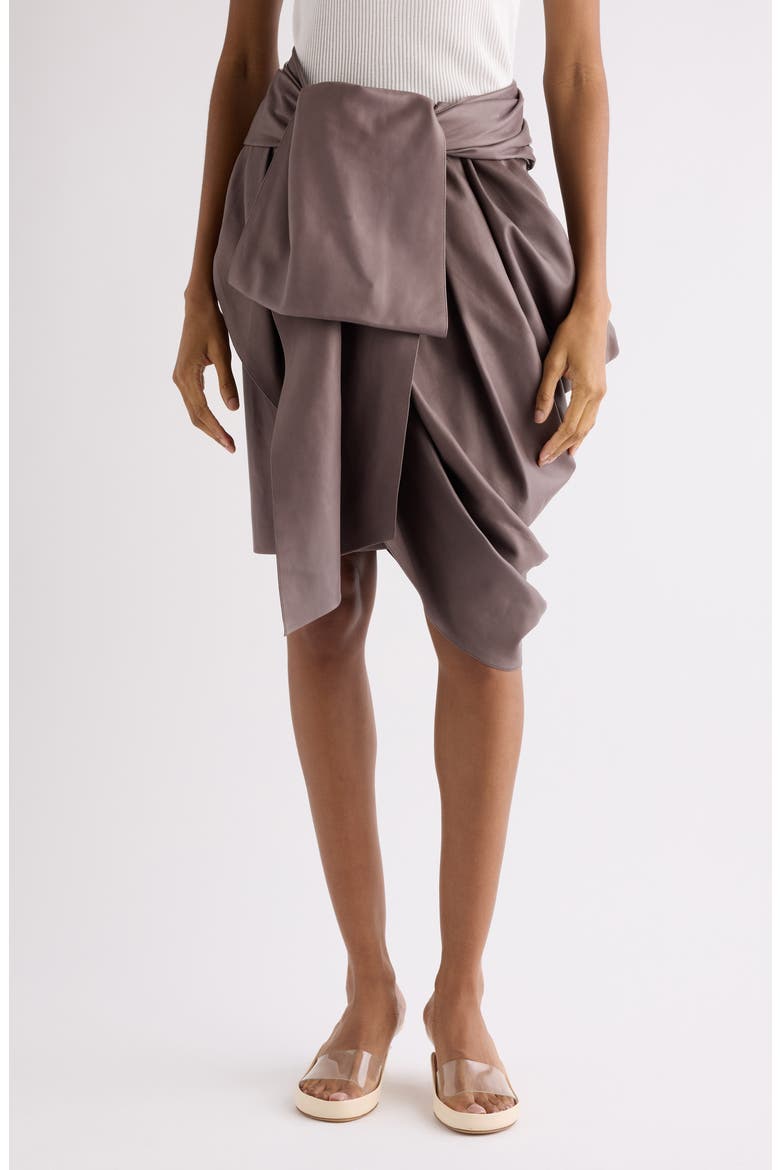 Technical Satin Faux Wrap Skirt, Main, color, GINGER BROWN