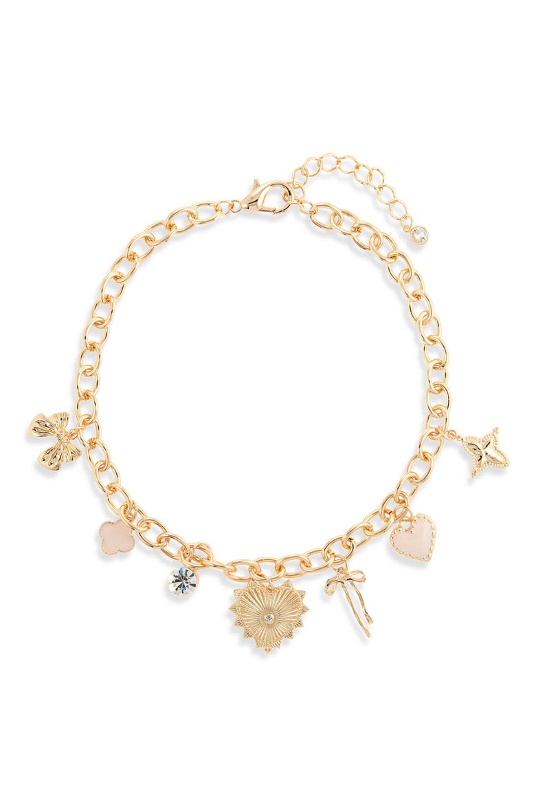 Heart & Bow Charm Necklace, Main, color, GOLD