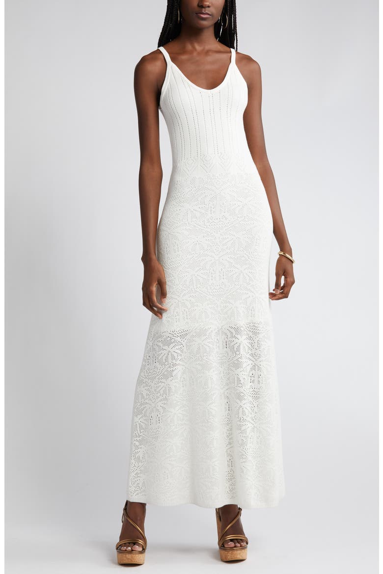 Palm Tree Embroidered Knit Maxi Dress, Alternate, color, IVORY
