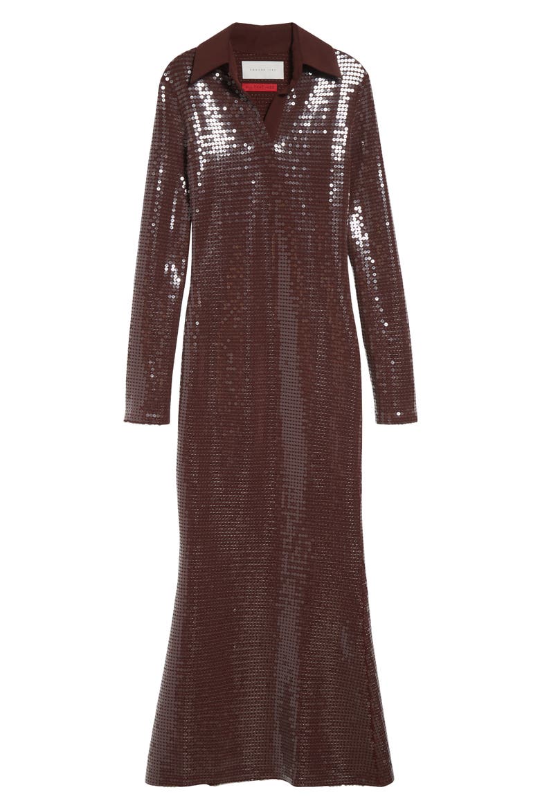 Long Sleeve Sequin Jersey Dress, Alternate, color, CHOCOLATE