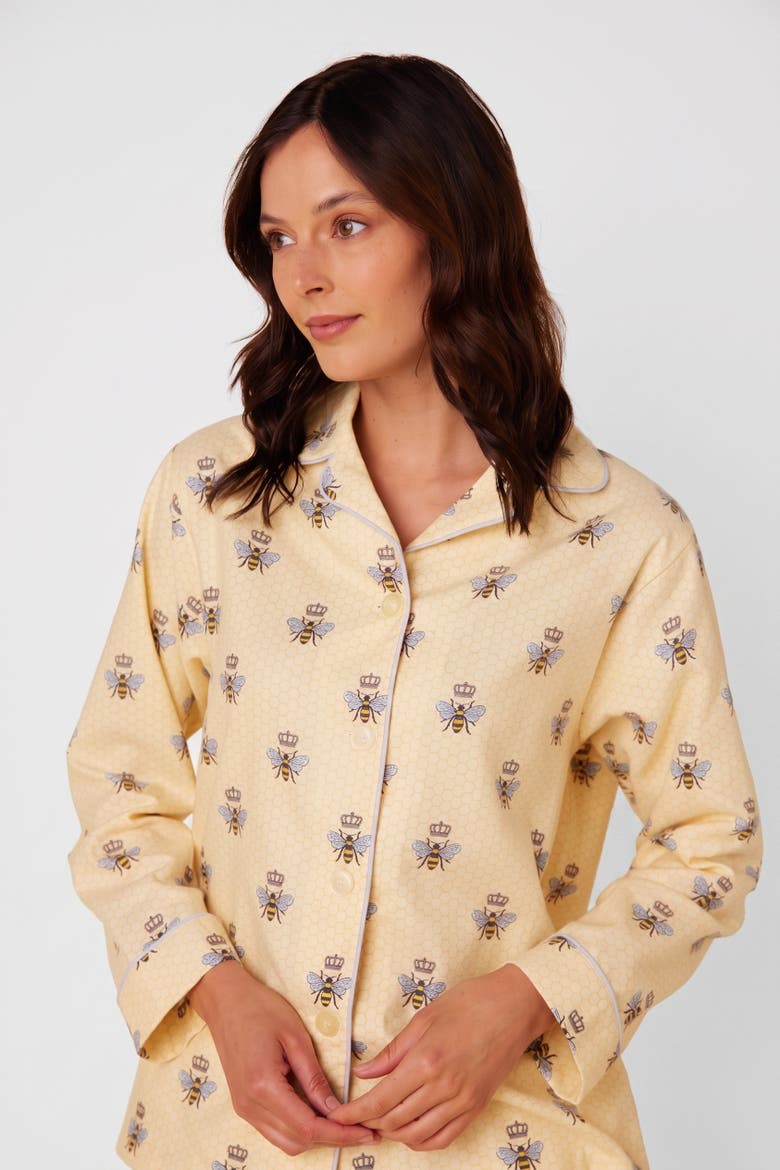Floral Flannel Long-Sleeved Pajama Set, Alternate, color, Queen Bee