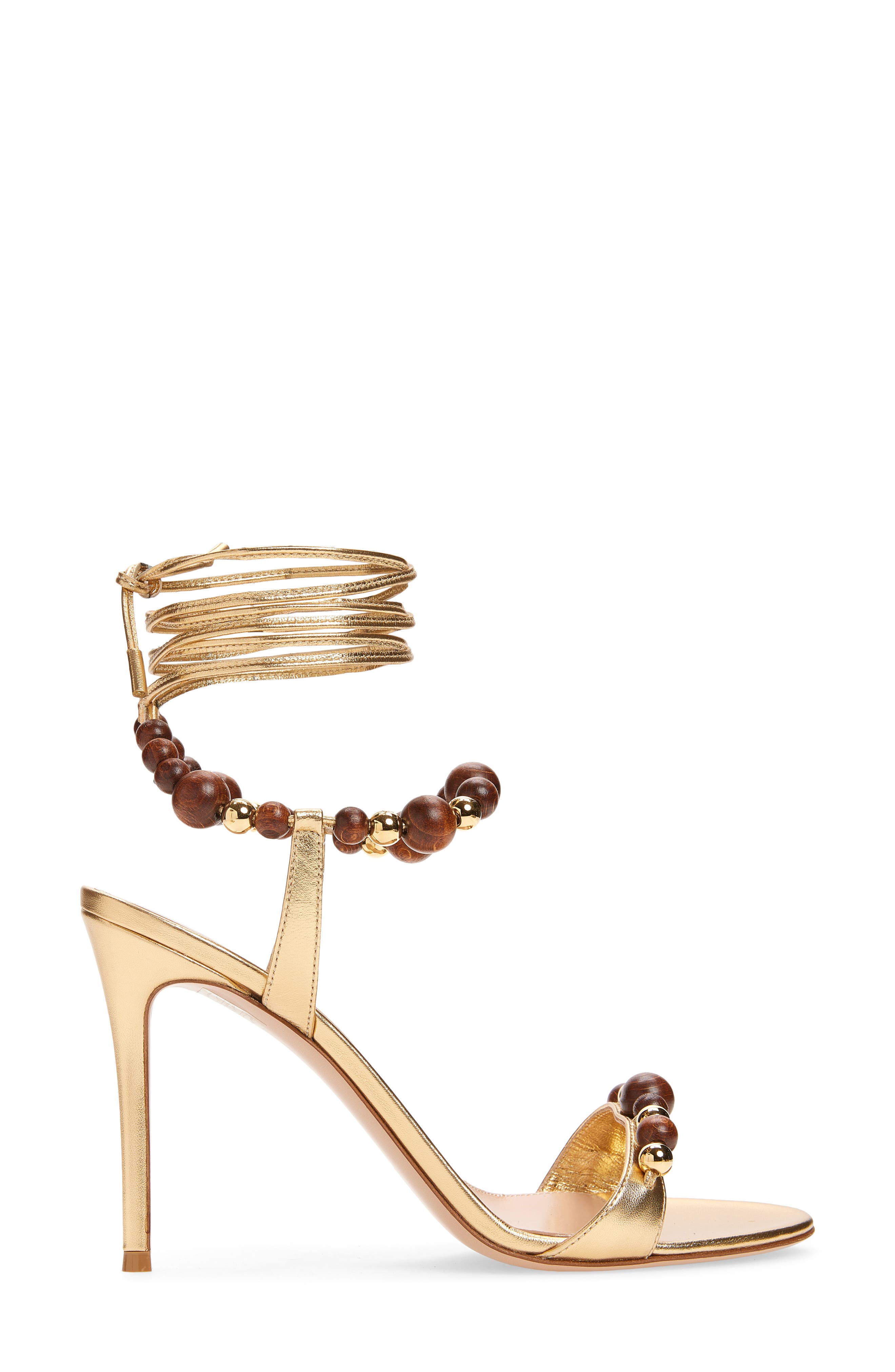 Gianvito Rossi Wood Bead Ankle Wrap Sandal, Alternate, color, Mekong