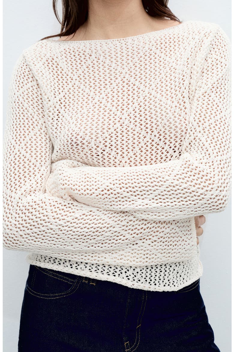 Open Stitch Cotton Blend Sweater, Alternate, color, ECRU