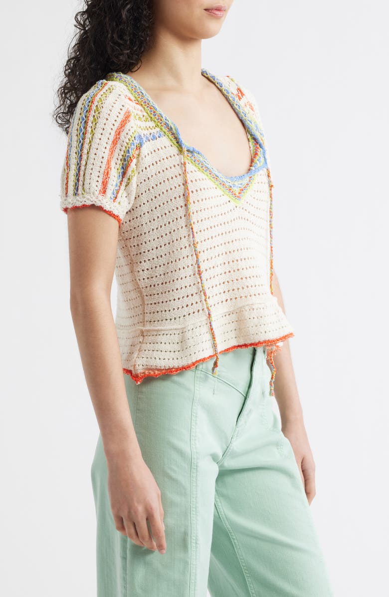 Free People Friendship Crochet Knit Peplum Top, Alternate, color, Tofu Combo