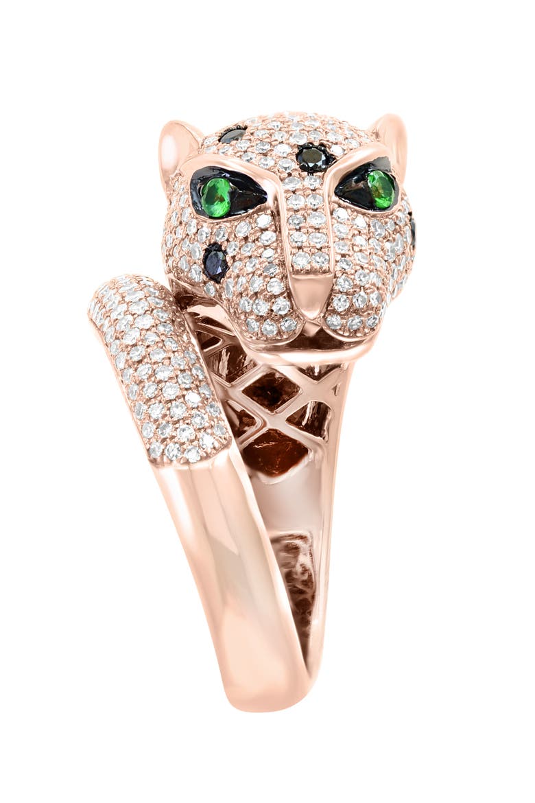 14K Rose Gold Black Diamond & Tsavorite Panther Ring, Alternate, color, 14K Gold