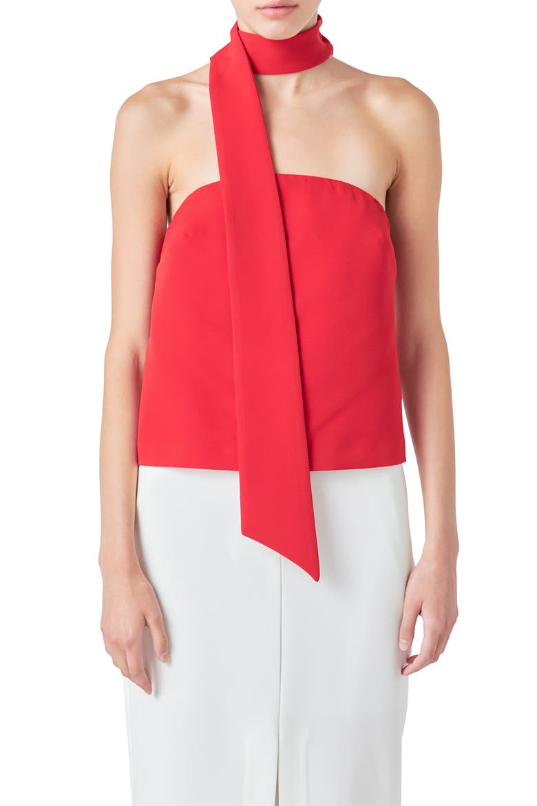 Choker Tie Top, Alternate, color, RED