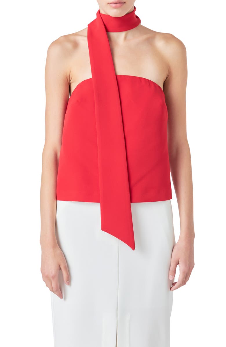 Grey Lab Choker Tie Top, Alternate, color, Red
