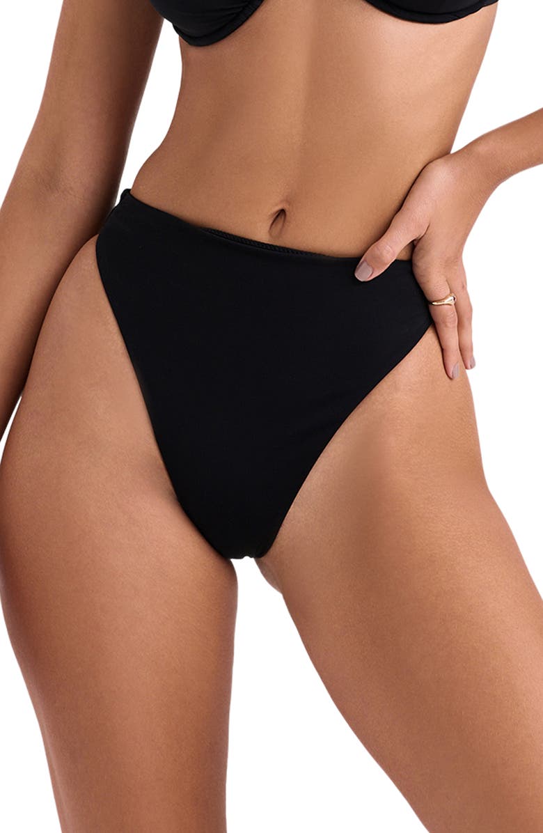 HOUSE OF CB Mykonos High Waist Bikini Bottoms, Main, color, Black