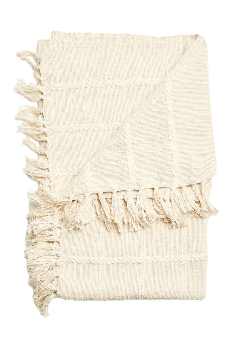 Sea Shell White Textured Checks Handloom Throw, Main, color, White