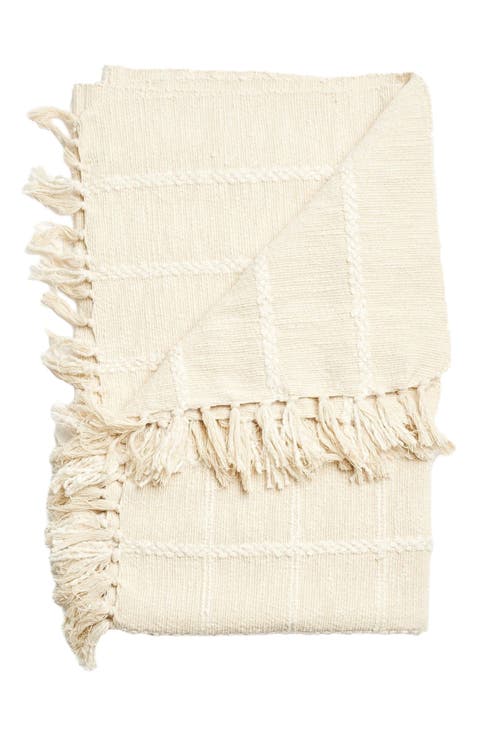 Sea Shell White Textured Checks Handloom Throw