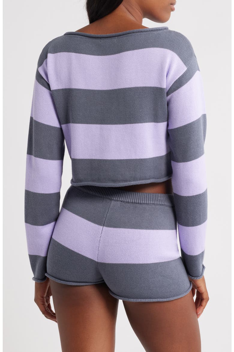 Cotton Blend Crop Rugby Sweater, Alternate, color, GRISALLE MILLIE LAVENDER