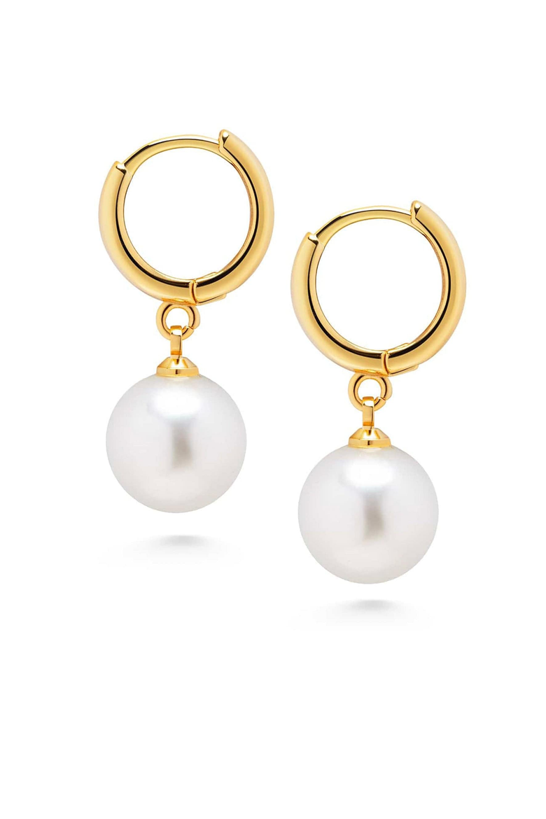 Pearl Drop Hoop Earrings, Main, color, Gold / White