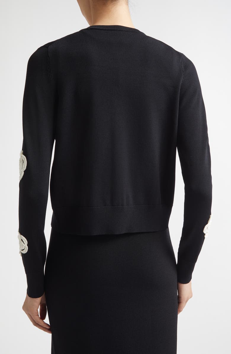 Lela Rose Crochet Appliqué Cardigan, Alternate, color, Black
