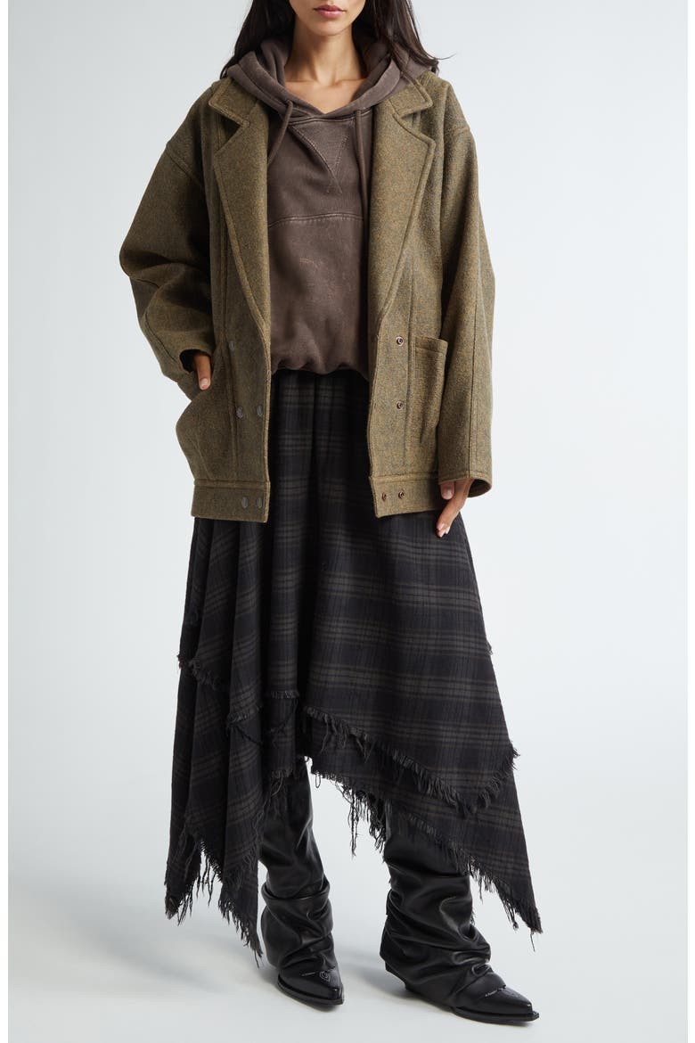 Plaid Frayed Handkerchief Hem Cotton Flannel Midi Skirt, Alternate, color, OVERDYED BLACK PLAID