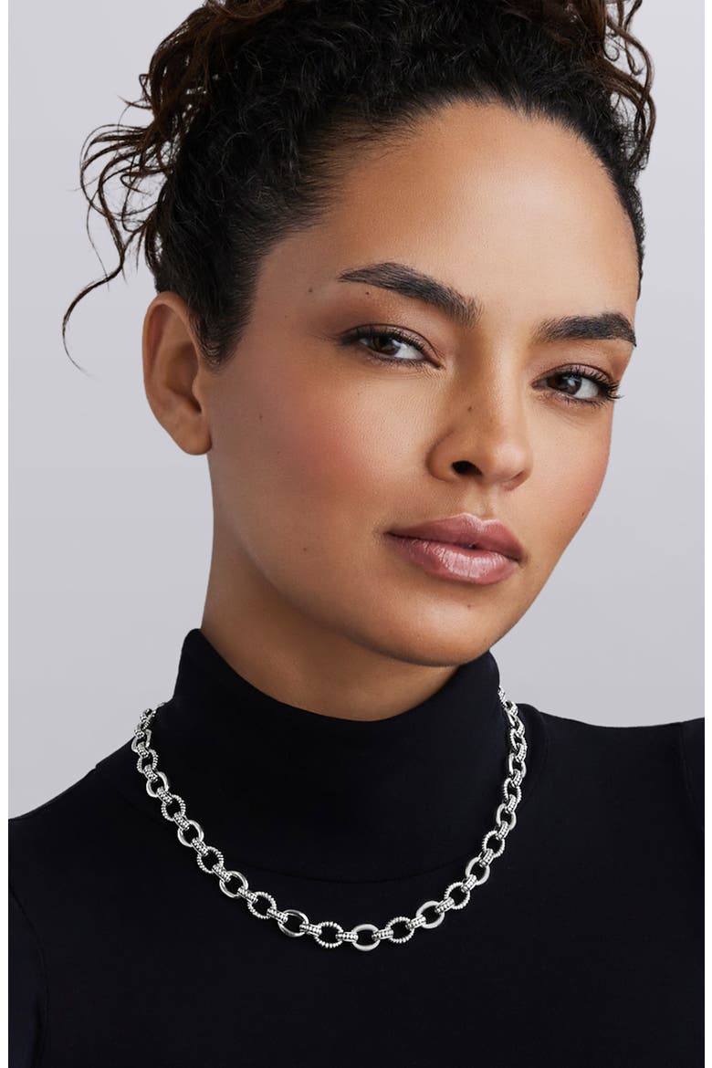 Sterling Silver Fluted Small Oval Link Necklace, Alternate, color, SILVER