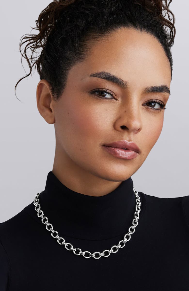 LAGOS Sterling Silver Fluted Small Oval Link Necklace, Alternate, color, Silver