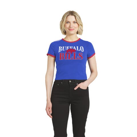Women's WEAR by Erin Andrews  Royal Buffalo Bills Cropped Throwback Ringer Baby T-Shirt