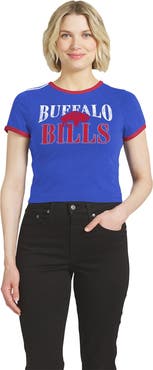 WEAR by Erin Andrews Women's WEAR by Erin Andrews  Royal Buffalo Bills Cropped Throwback Ringer Baby T-Shirt