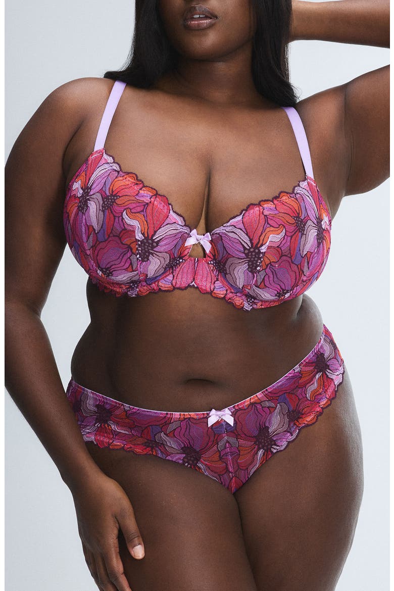 Mosaic Floral Lace Cheeky Briefs, Alternate, color, PURPLE OPAL