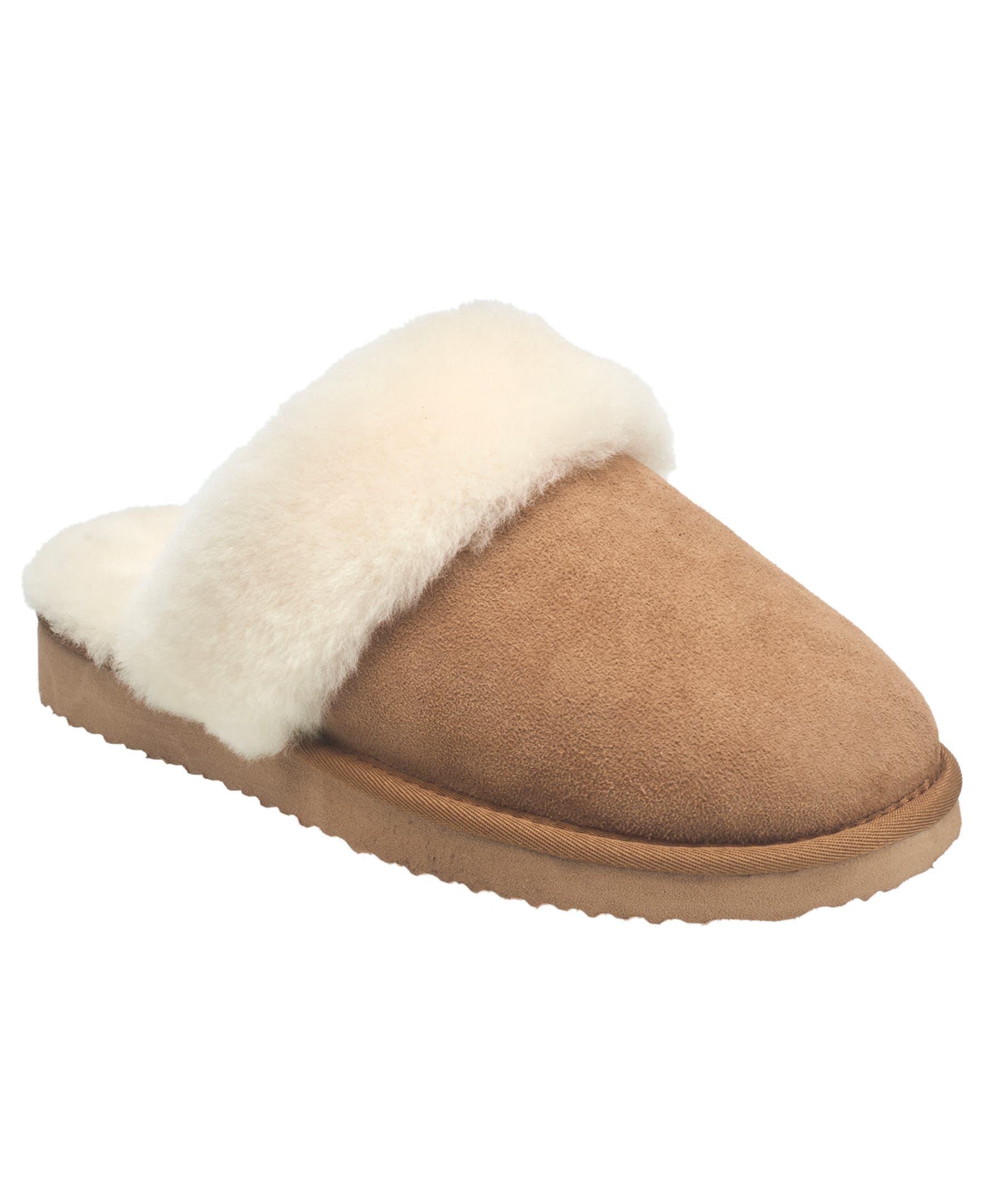 French Connection Gens Fur Band Open Slipper, Main, color, Chestnut