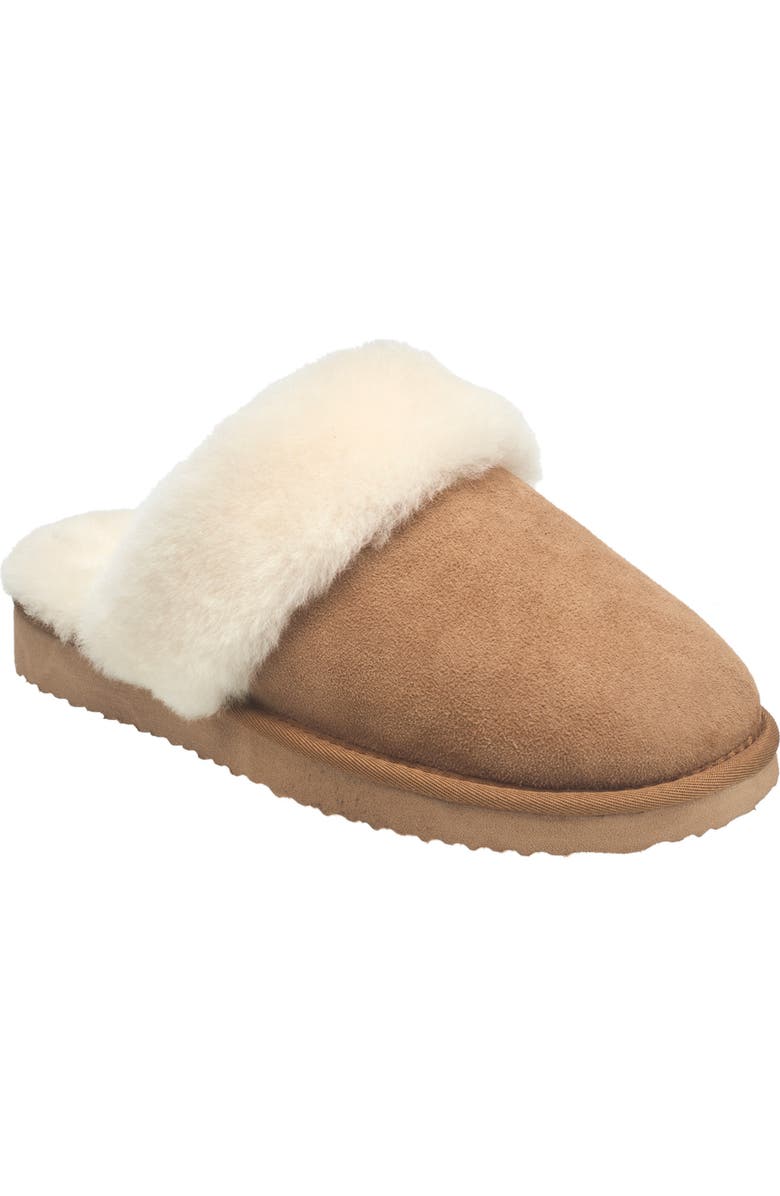 French Connection Gens Fur Band Open Slipper, Main, color, Chestnut