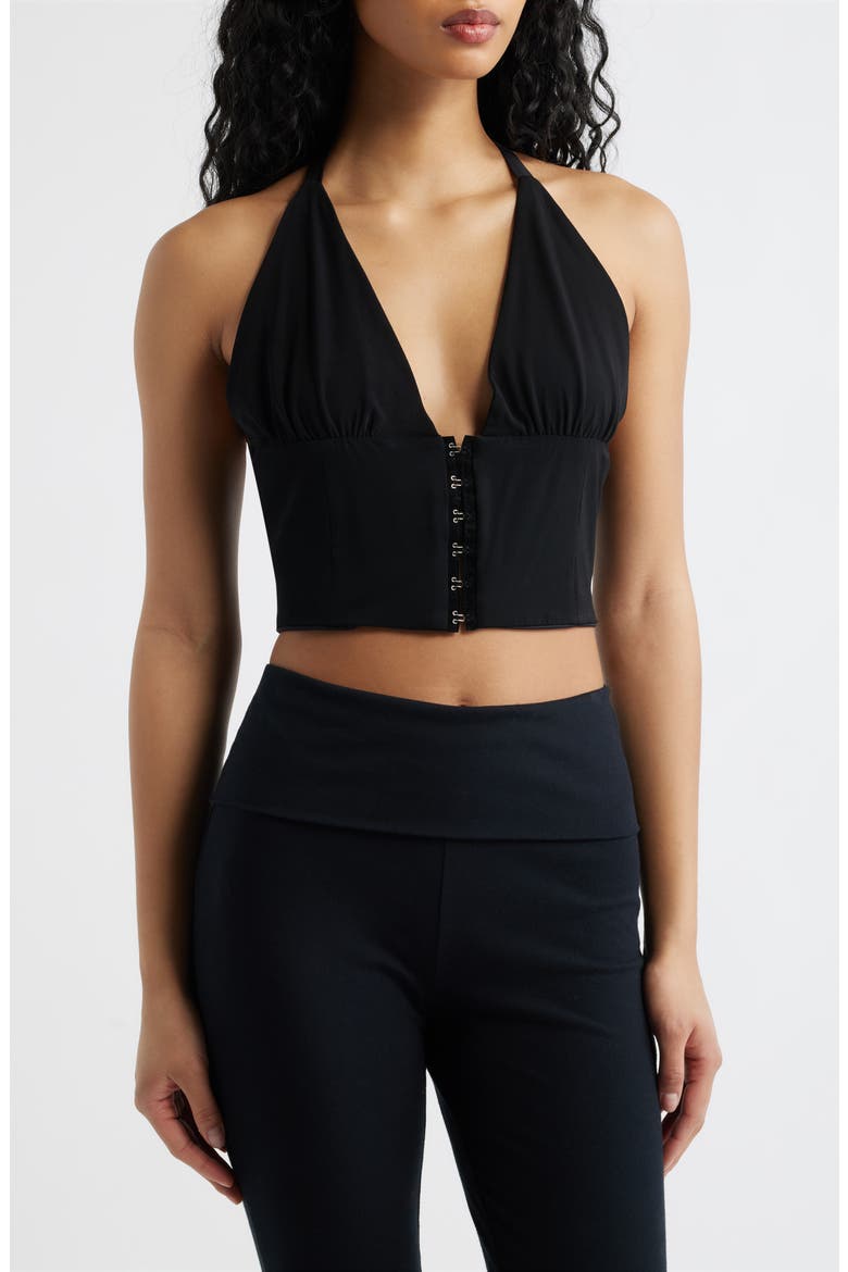 The Coco Plunge Neck Halter Crop Top, Main, color, BLACK