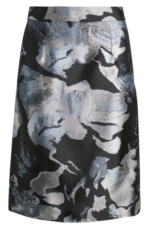 Ming Wang Abstract Floral A-line Skirt In Gray