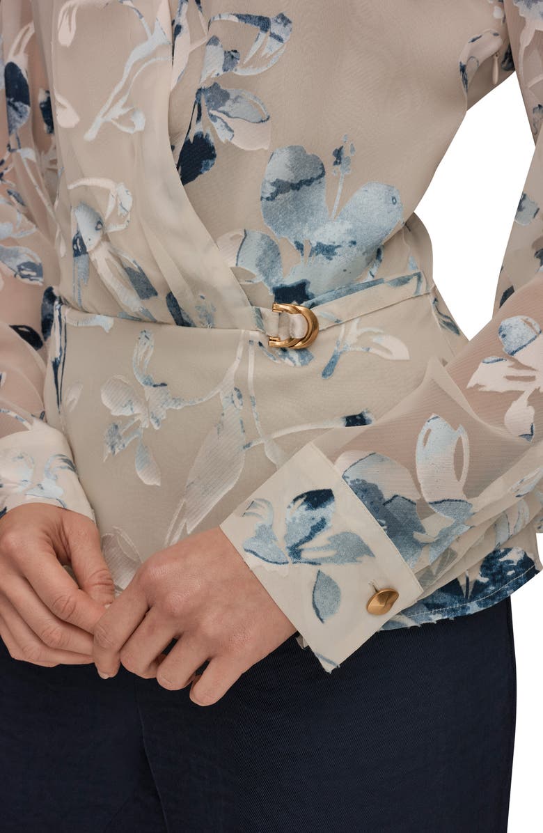 Donna Karan New York Burnout Wrap Top, Alternate, color, Sea Mist Multi